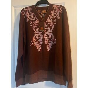 NWT Royal Prestige Men's Brown Sweater Decorative V Neck Size XL
